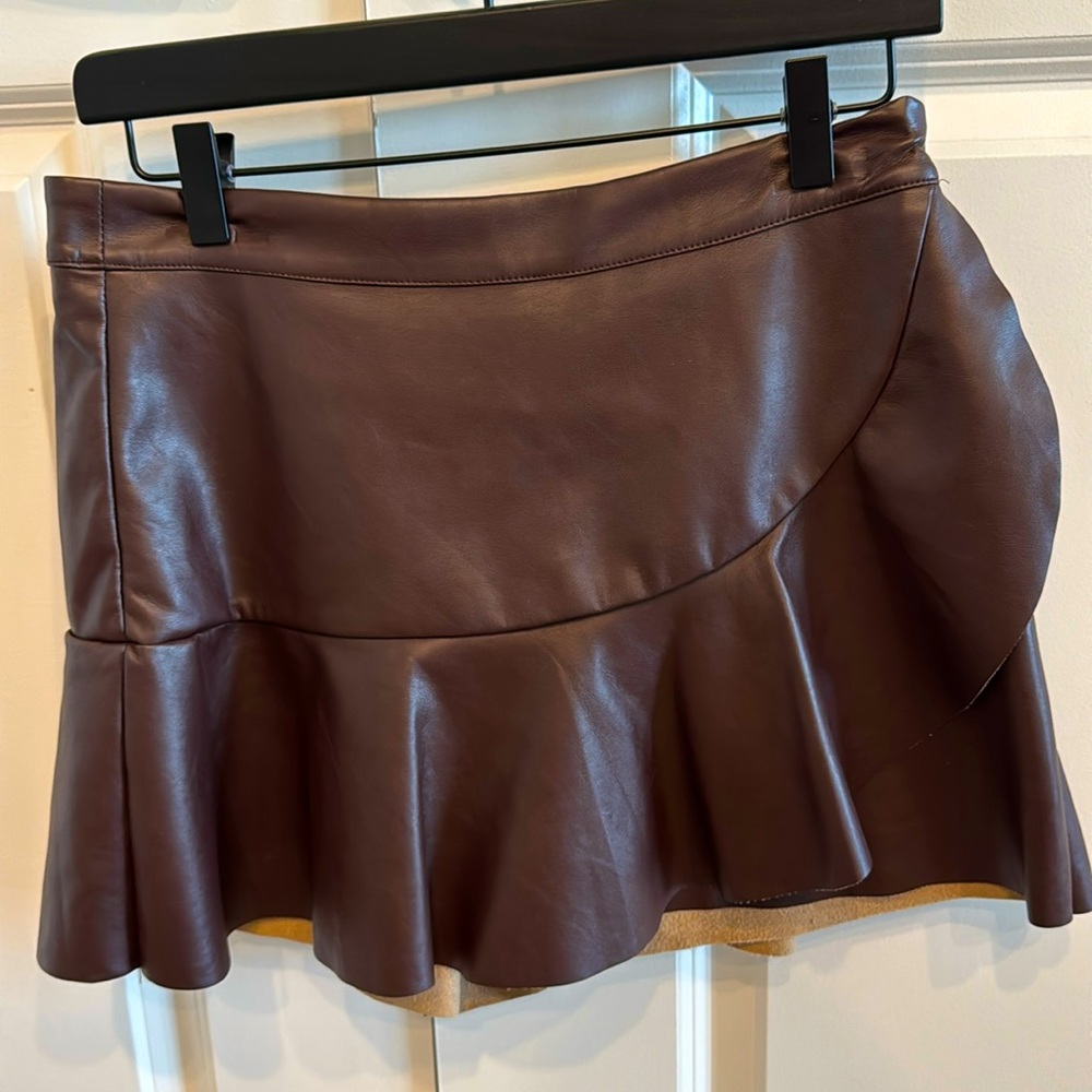 Leather ruffle skort